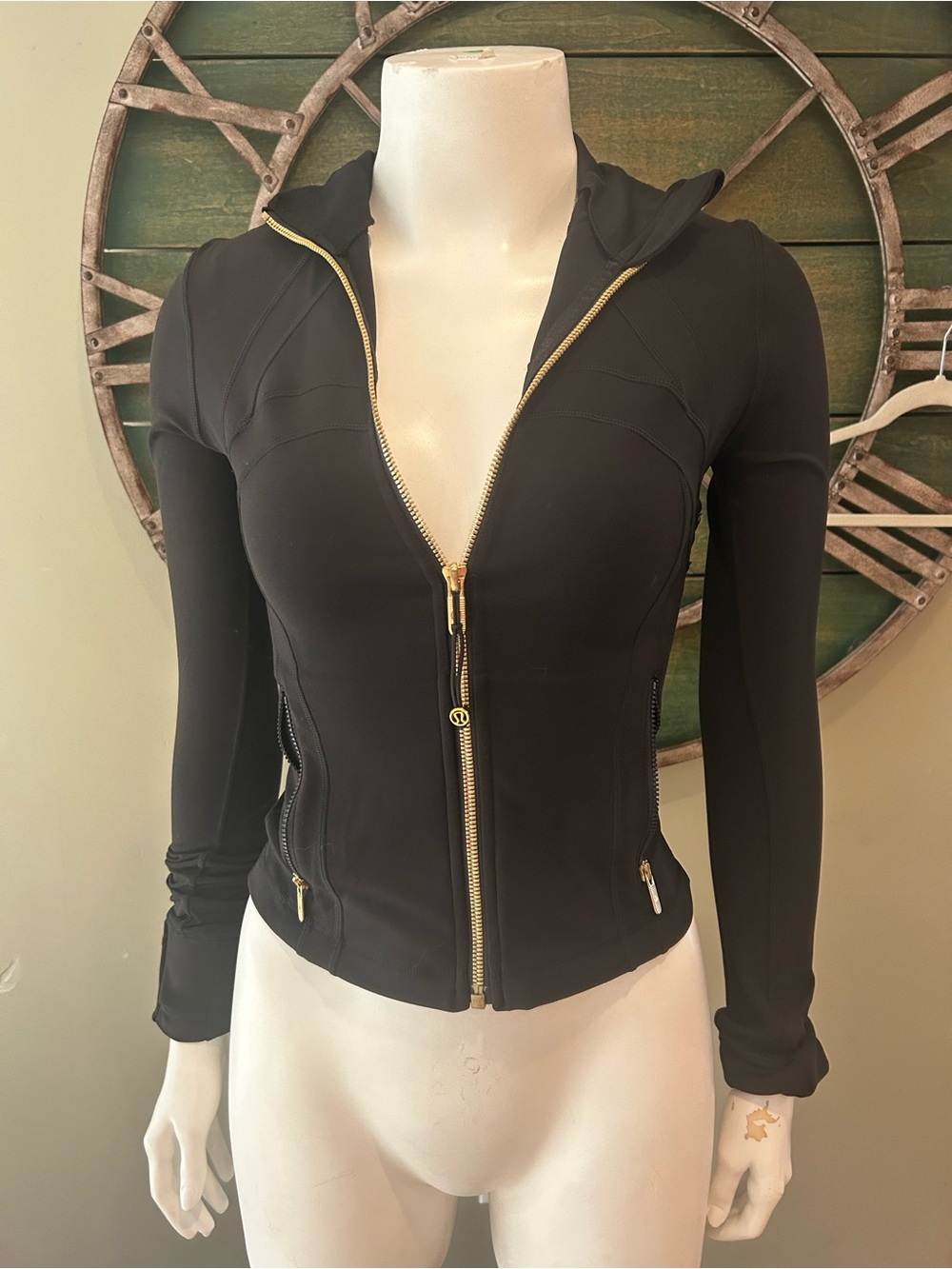 lululemon athletica Black Zip-Up Hooded Jacket with Gold Zippers